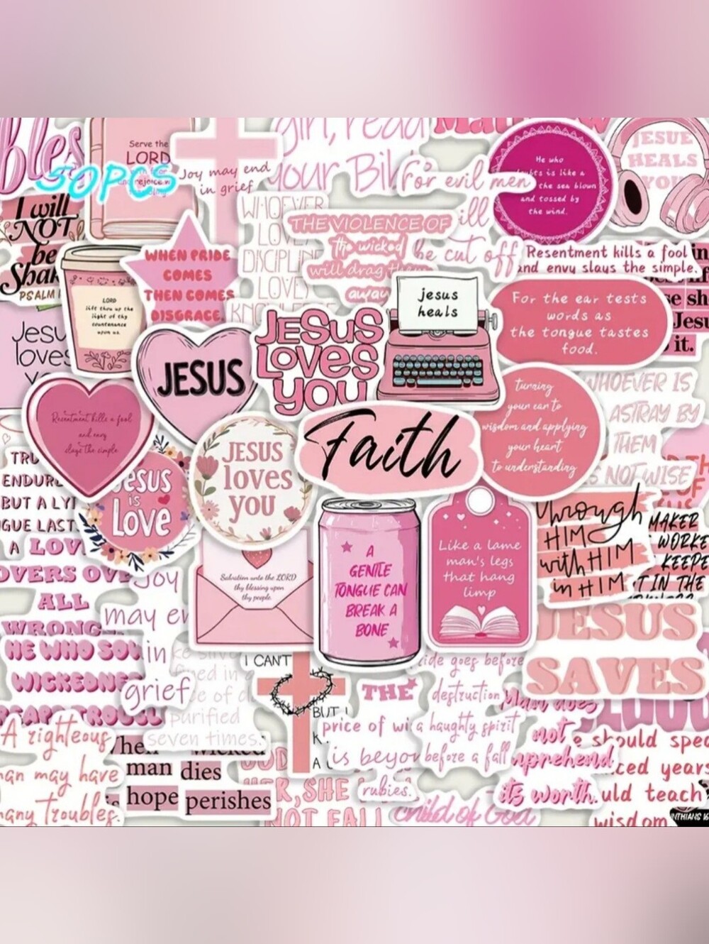 50pc Pink Christian Faith Stickers Set Bible Verse Inspirational